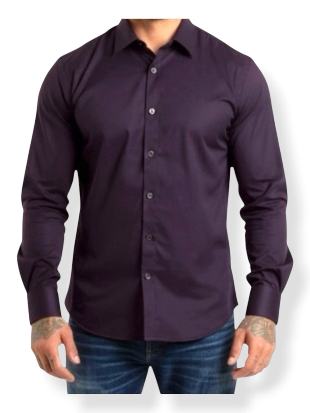 Blu by POLIFRONI men non iron purple dress button down shirt size 18